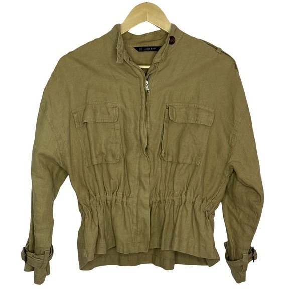 ZARA Jacket Utility cargo safari Tan Khaki Pocket Cropped XS - Picture 1 of 12